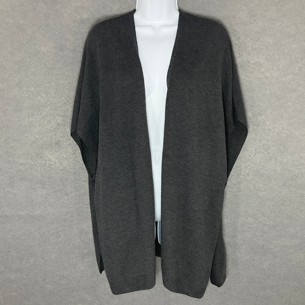 LOFT Open Front Cardigan Sweater Wool‎ Blend Knit Poncho Style Gray XS/S